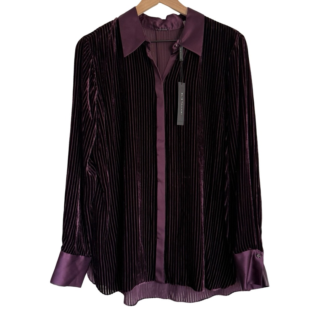Elie Tahari Purple Burnout Velvet Silk Blend Stripe Blouse E91VJ509 NWT - Picture 3 of 8